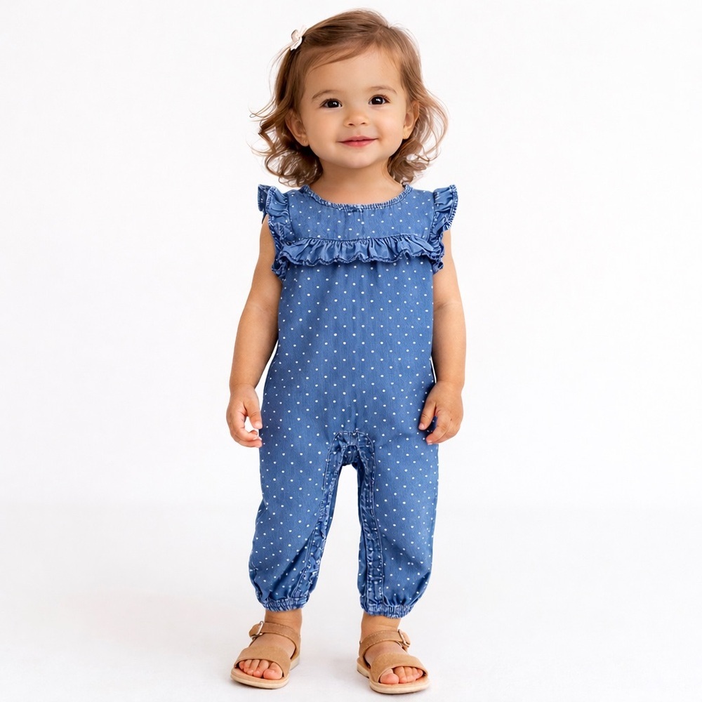 Gap Baby Denim Dot Ruffle Romper 18–24M